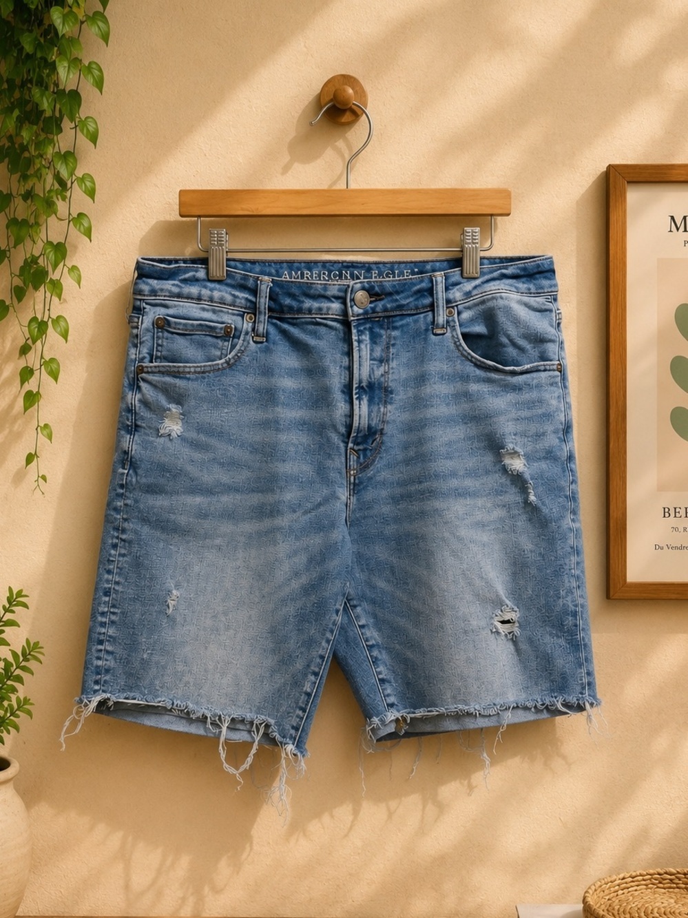 American Eagle Outfitters Light Blue Distressed Denim Jean Shorts